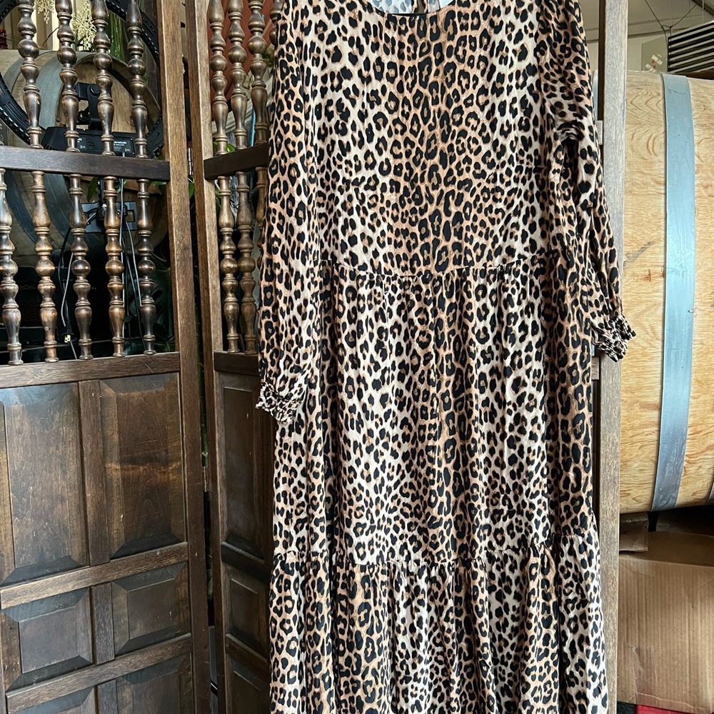 H&M Leopard Print Tiered Maxi Dress - Tan and Black